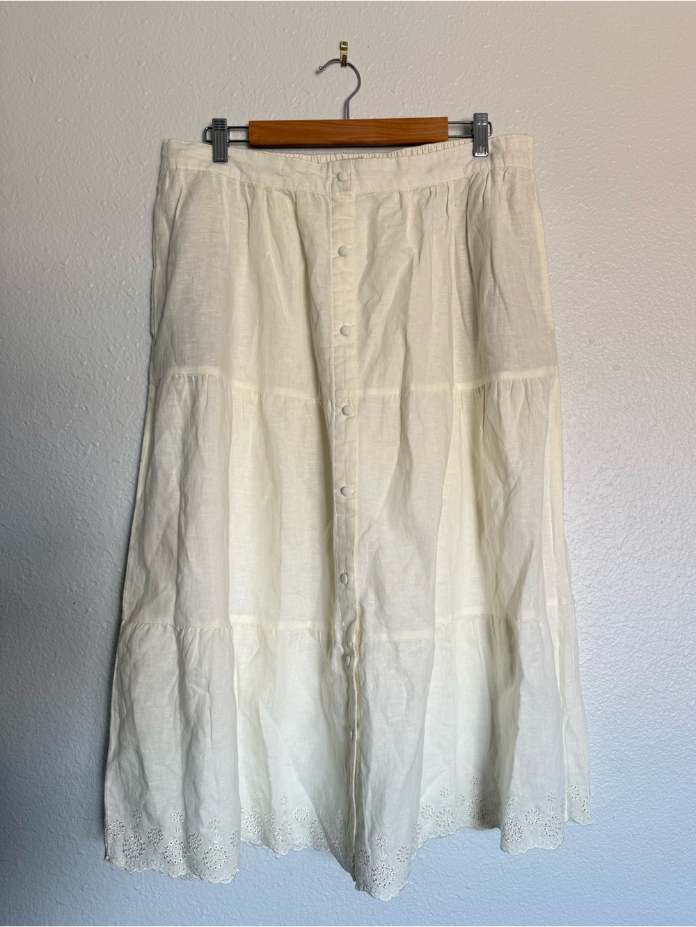 Laura Ashley Cream Linen Blend Embroidered Midi Skirt